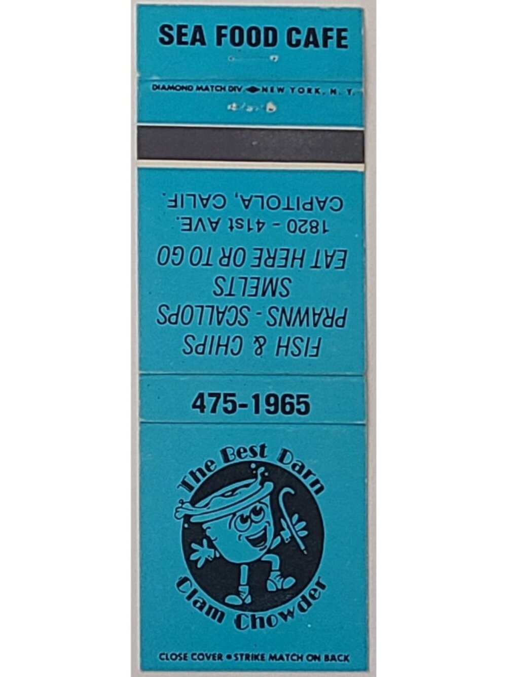 Matchbook Cover Sea Food Cafe Capitola CA Clam Chowder Restaurant California